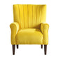 Elle 35 Inch Accent Chair Armchair Tufted Yellow Velvet Brown Solid Wood By Casagear Home BM313091