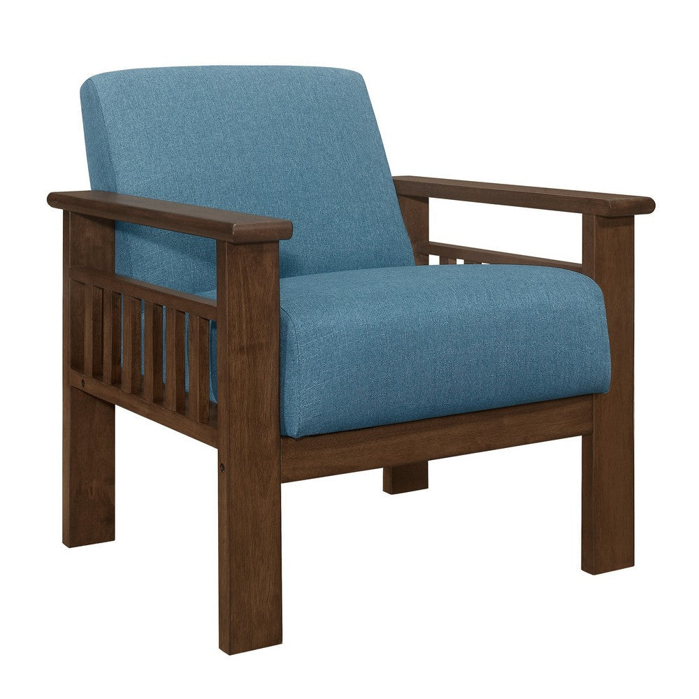 Bella 32 Inch Accent Chair Armchair Storage Arms Blue Solid Rubberwood By Casagear Home BM313093