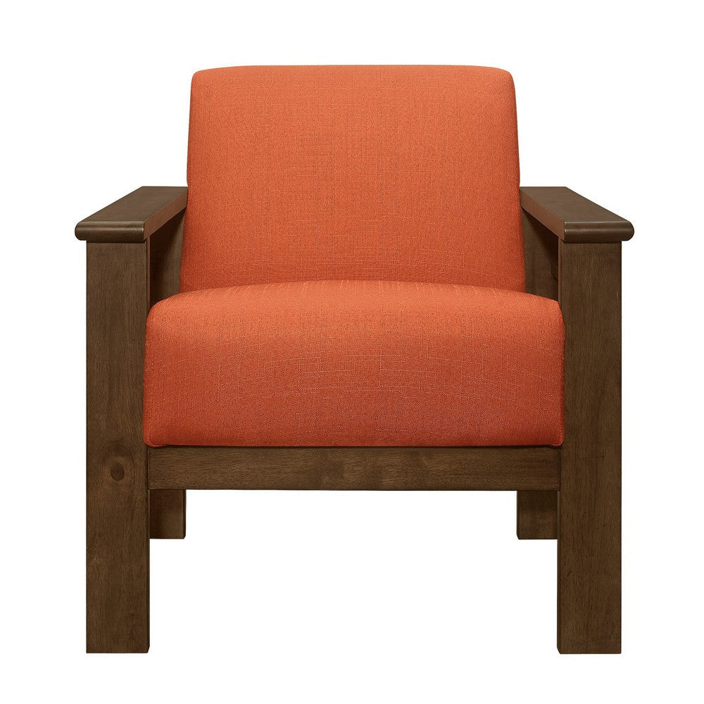 Bella 32 Inch Accent Chair Armchair Storage Arms Orange Solid Rubberwood By Casagear Home BM313096