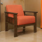 Bella 32 Inch Accent Chair Armchair, Storage Arms, Orange, Solid Rubberwood By Casagear Home