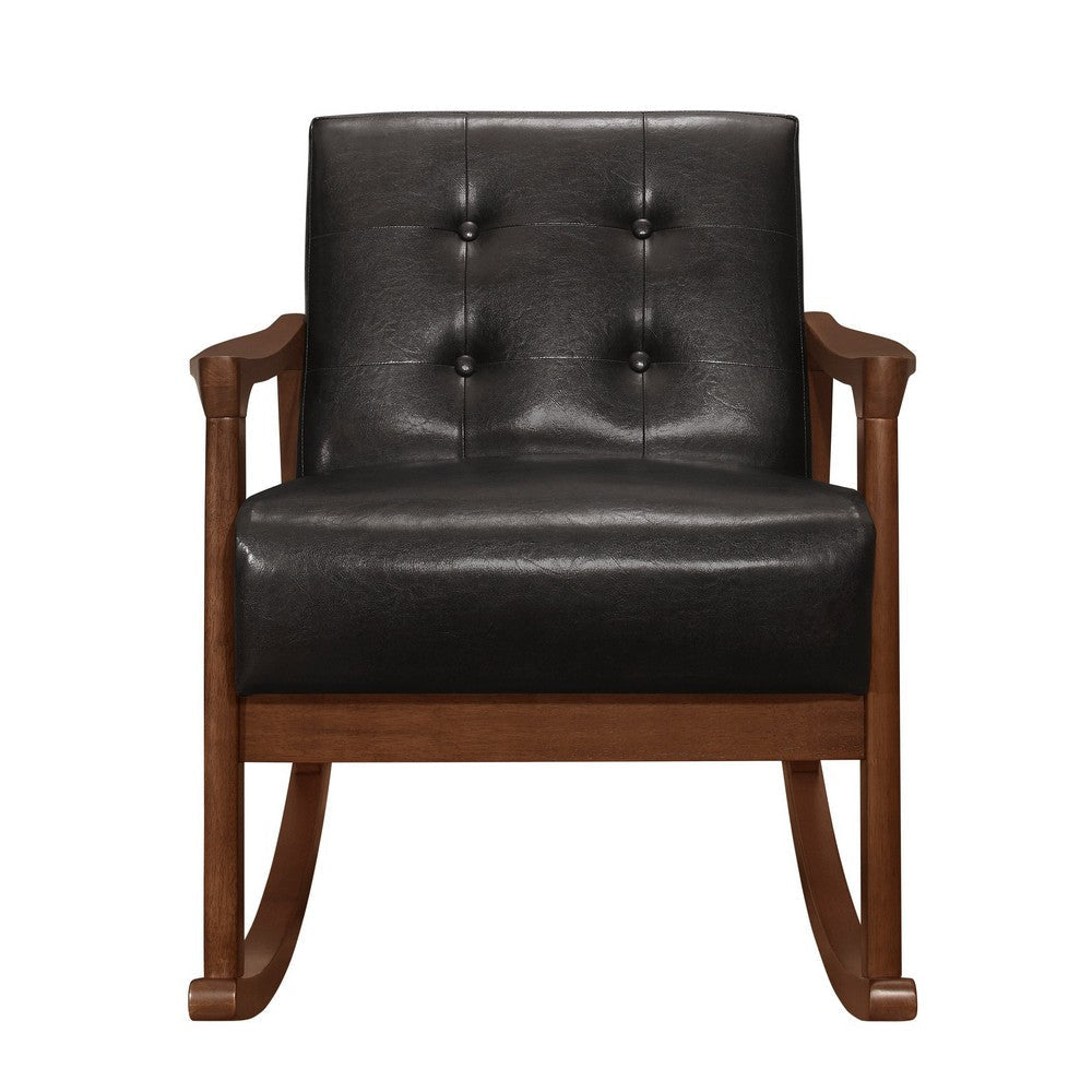 Ciao 37 Inch Rocking Chair Armchair Dark Brown Faux Leather Solid Wood By Casagear Home BM313097