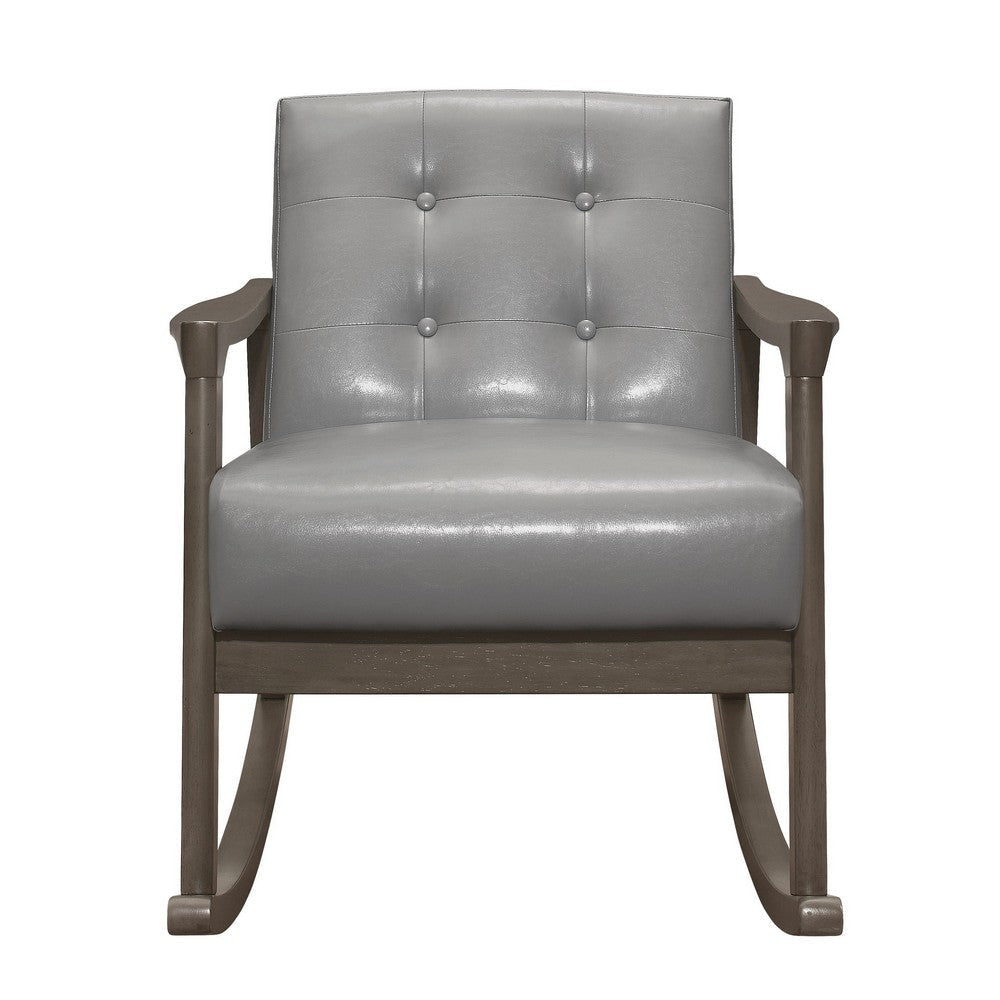 Ciao 37 Inch Rocking Chair Armchair Light Gray Faux Leather Solid Wood By Casagear Home BM313098