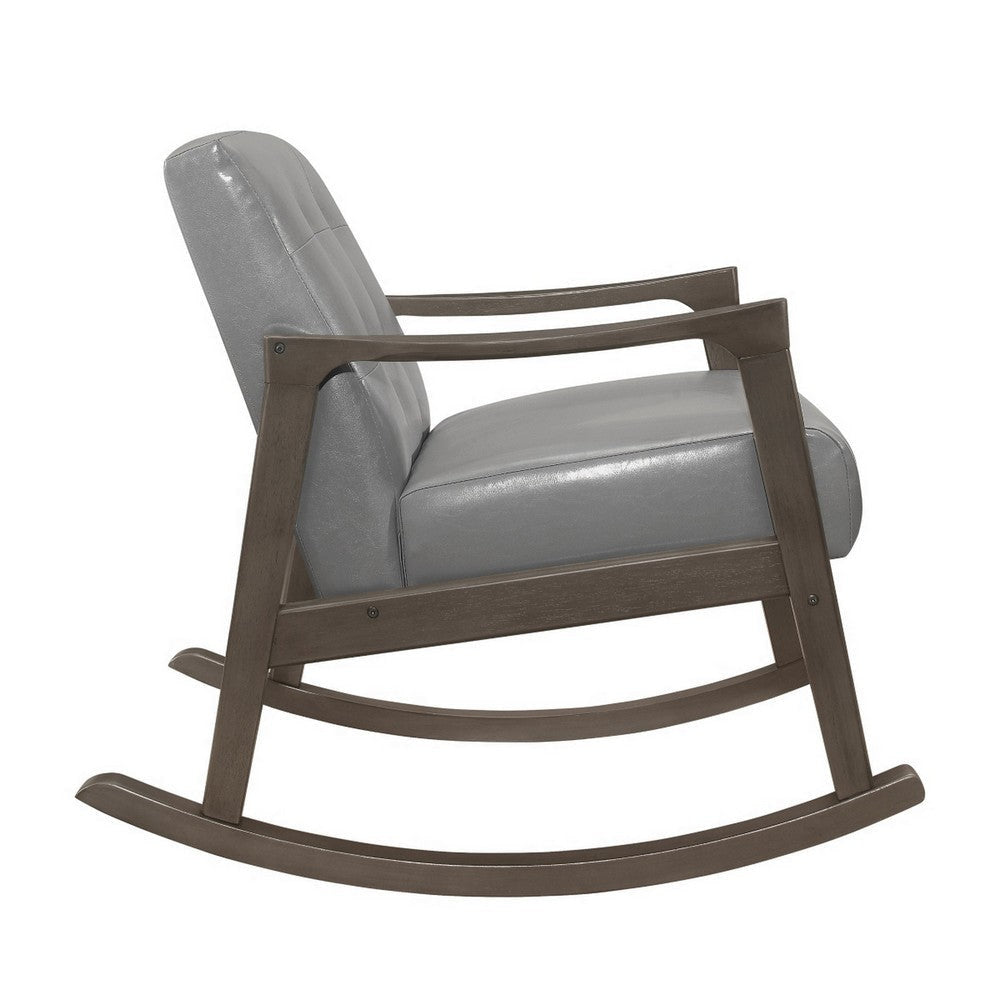 Ciao 37 Inch Rocking Chair Armchair Light Gray Faux Leather Solid Wood By Casagear Home BM313098