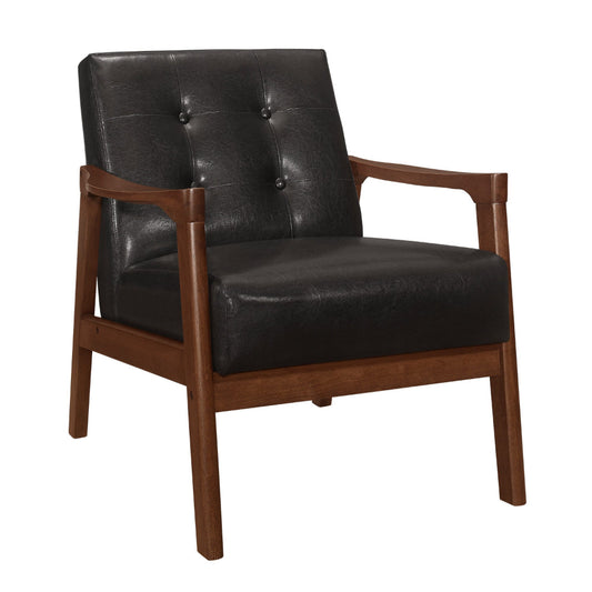 Aly 31 Inch Accent Chair Armchair, Dark Brown Faux Leather, Solid Wood By Casagear Home