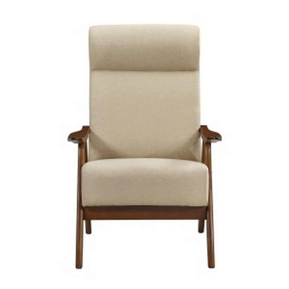 Mary 32 Inch Accent Chair Armchair Tall Beige Polyester Linen Solid Wood By Casagear Home BM313103