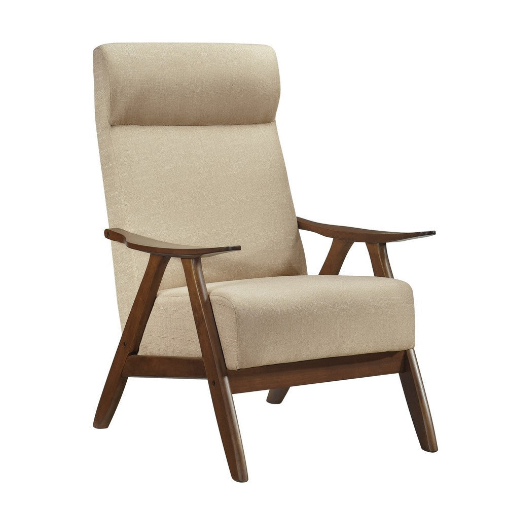 Mary 32 Inch Accent Chair Armchair Tall Beige Polyester Linen Solid Wood By Casagear Home BM313103