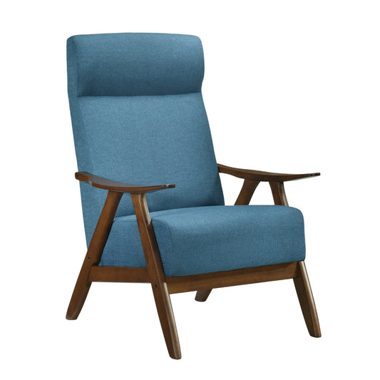 Mary 32 Inch Accent Chair Armchair, Light Blue Polyester Linen, Solid Wood By Casagear Home