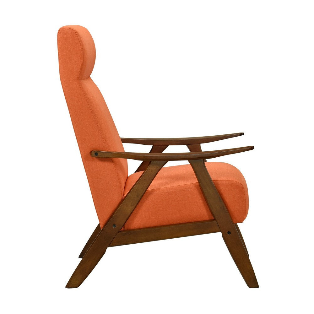 Mary 32 Inch Accent Chair Armchair Orange Polyester Linen Solid Wood By Casagear Home BM313107