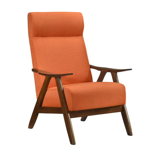 Mary 32 Inch Accent Chair Armchair, Orange Polyester Linen, Solid Wood By Casagear Home