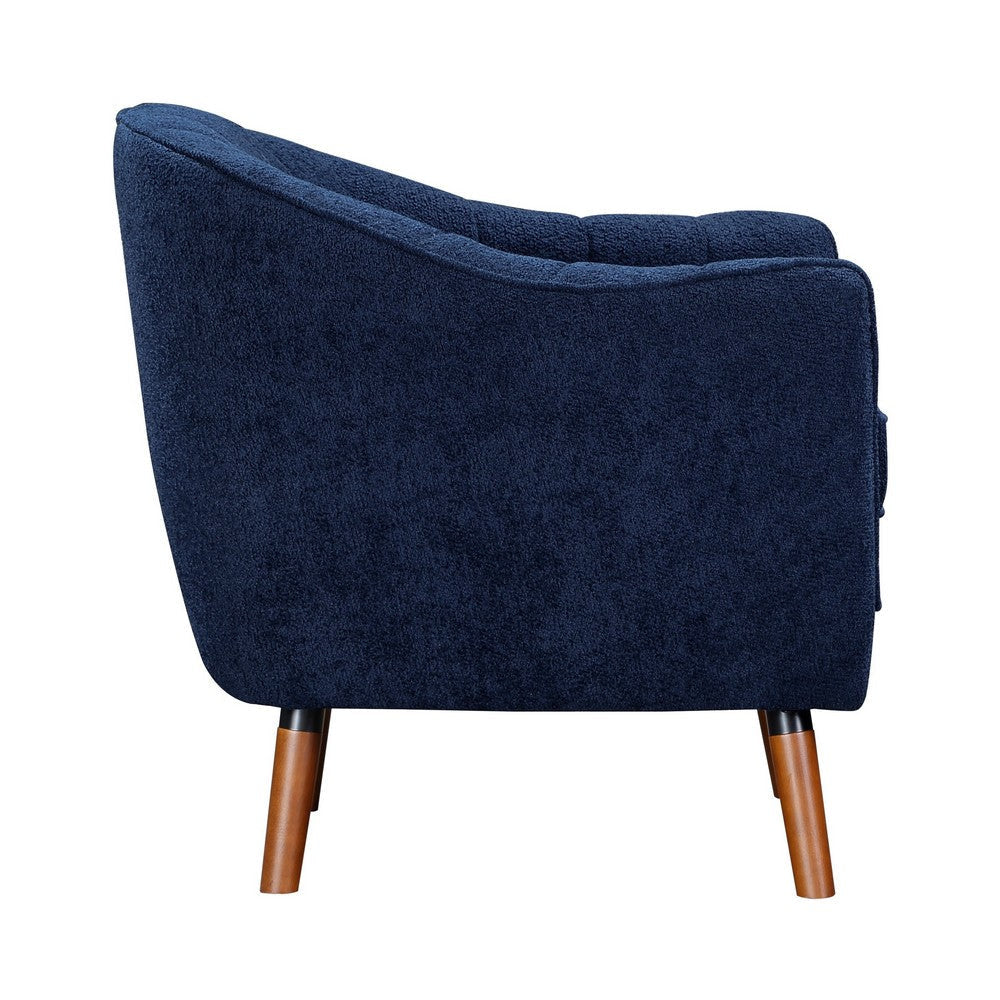 Tia 31 Inch Plush Accent Chair Armchair Blue Polyester Brown Solid Wood By Casagear Home BM313108