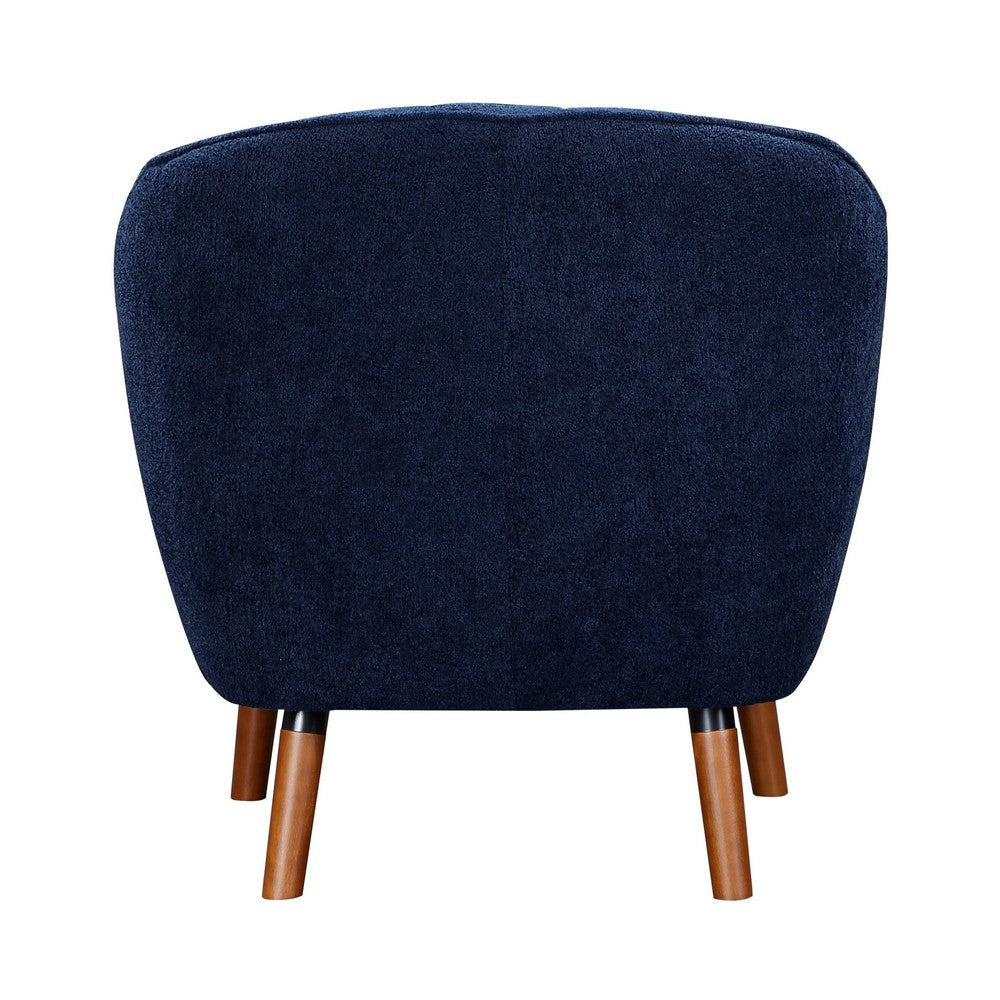 Tia 31 Inch Plush Accent Chair Armchair Blue Polyester Brown Solid Wood By Casagear Home BM313108