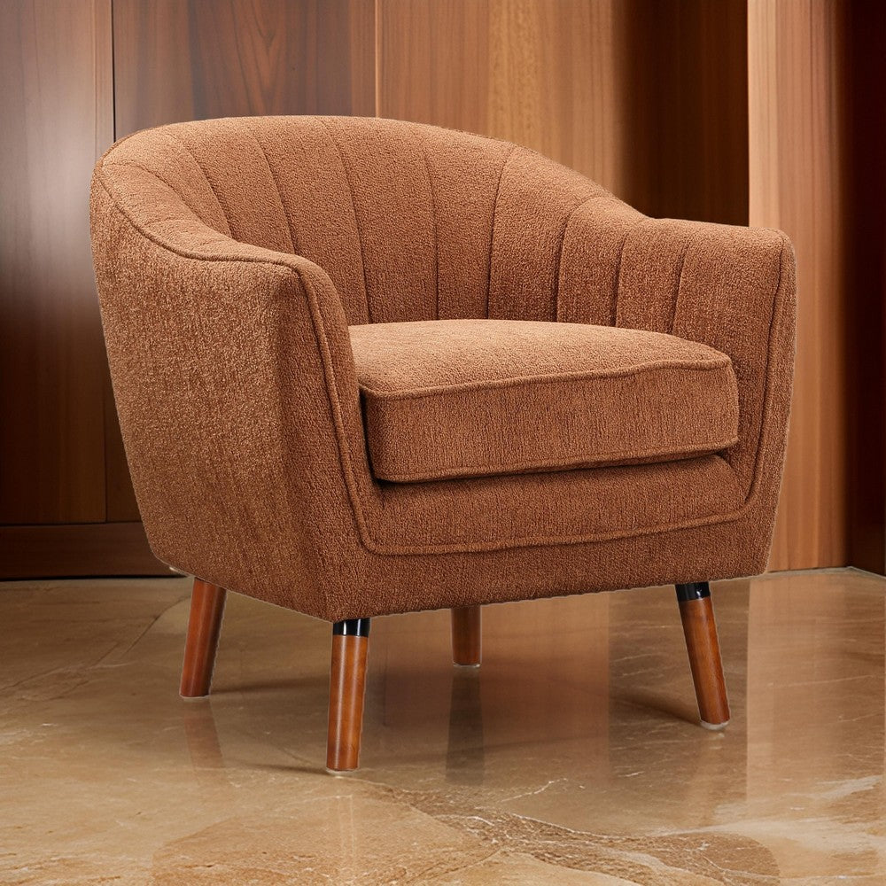 Tia 31 Inch Plush Accent Chair Armchair, Rust Polyester, Brown Solid Wood By Casagear Home