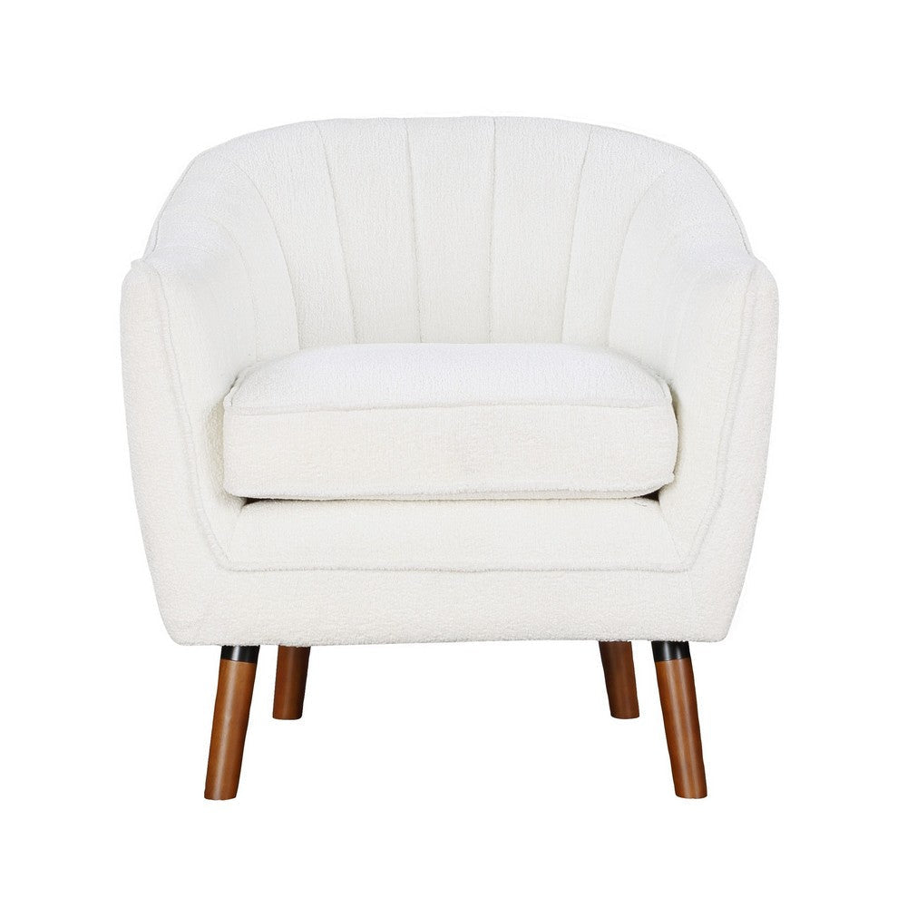 Tia 31 Inch Plush Accent Chair Armchair White Polyester Brown Solid Wood By Casagear Home BM313111