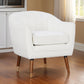 Tia 31 Inch Plush Accent Chair Armchair, White Polyester, Brown Solid Wood By Casagear Home