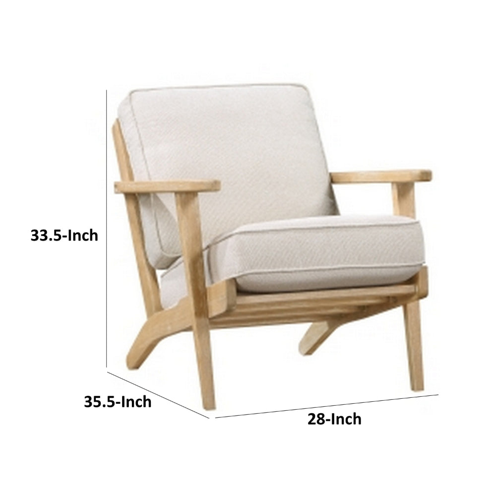 36 Inch Accent Chair Armchair, Beige Chenille, Weathered Solid Rubberwood By Casagear Home