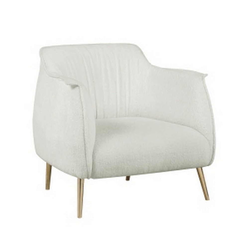 33 Inch Accent Chair Armchair Soft White Boucle Gold Metal Solid Wood By Casagear Home BM313113