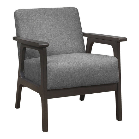 31 Inch Accent Chair, Gray Polyester, Antique Gray Solid Rubberwood By Casagear Home