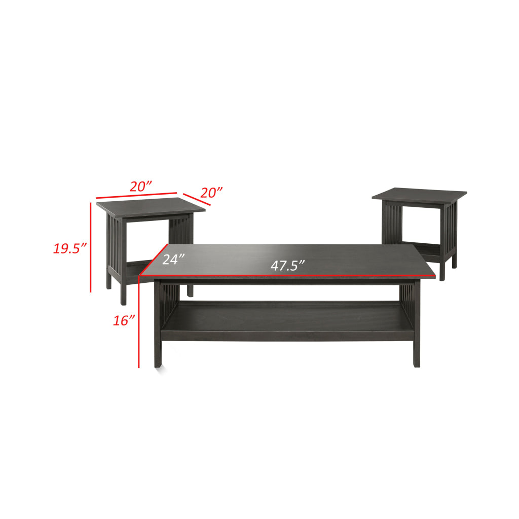 Wiston 3 Piece Table Set 1 Coffee Table 2 End Tables Antique Gray Wood By Casagear Home BM313115