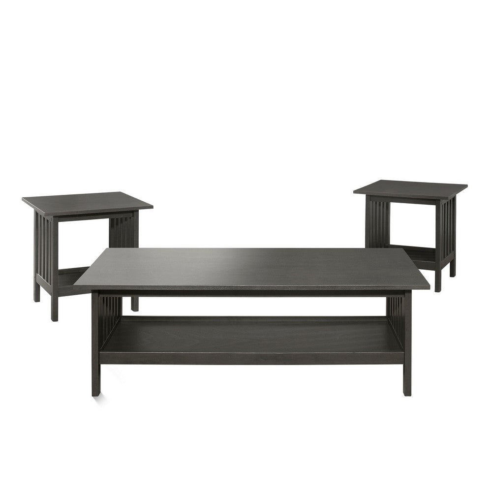 Wiston 3 Piece Table Set 1 Coffee Table 2 End Tables Antique Gray Wood By Casagear Home BM313115