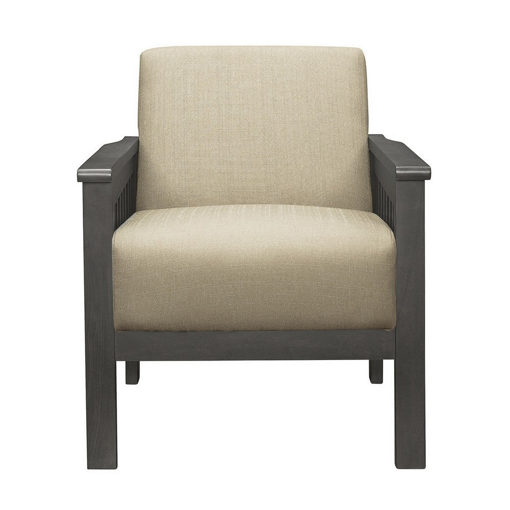 Wiston 31 Inch Accent Chair Armchair Beige Polyester Dark Gray Solid Wood By Casagear Home BM313116