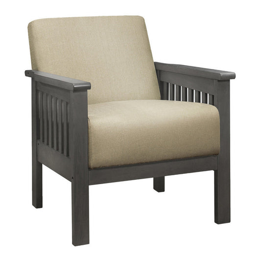 Wiston 31 Inch Accent Chair Armchair, Beige Polyester, Dark Gray Solid Wood By Casagear Home