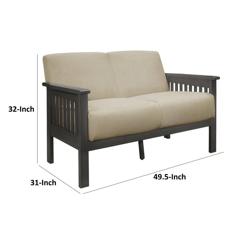 Wiston 50 Inch Loveseat Beige Polyester Dark Gray Solid Rubberwood By Casagear Home BM313117