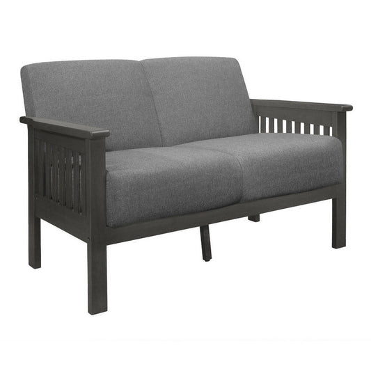 Wiston 50 Inch Loveseat, Gray Polyester, Dark Gray Solid Rubberwood By Casagear Home