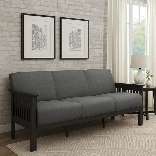 Wiston 72 Inch Sofa, Soft Gray Polyester, Dark Gray Solid Rubberwood By Casagear Home