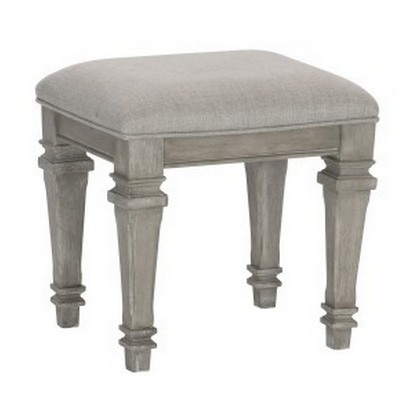 Nyna 20 Inch Vanity Stool, Driftwood Gray Polyester Upholstered Seat, Wood By Casagear Home