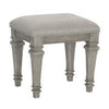 Nyna 20 Inch Vanity Stool, Driftwood Gray Polyester Upholstered Seat, Wood By Casagear Home