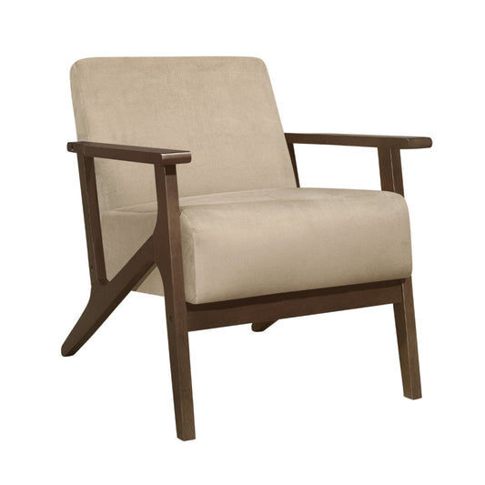 Rica 32 Inch Accent Armchair, Soft Beige Velvet, Walnut Brown Solid Wood By Casagear Home