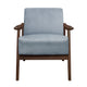 Rica 32 Inch Accent Armchair Curved Soft Blue Velvet Brown Solid Wood By Casagear Home BM313127
