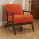 Rica 32 Inch Accent Armchair, Curved, Soft Orange Velvet, Brown Solid Wood By Casagear Home