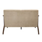 Rica 51 Inch Loveseat Curved Soft Beige Velvet Walnut Brown Solid Wood By Casagear Home BM313131