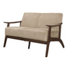 Rica 51 Inch Loveseat Curved Soft Beige Velvet Walnut Brown Solid Wood By Casagear Home BM313131