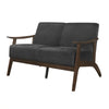 Rica 51 Inch Loveseat Curved Dark Gray Velvet Walnut Brown Solid Wood By Casagear Home BM313132