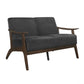 Rica 51 Inch Loveseat Curved Dark Gray Velvet Walnut Brown Solid Wood By Casagear Home BM313132