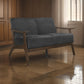 Rica 51 Inch Loveseat, Curved, Dark Gray Velvet, Walnut Brown Solid Wood By Casagear Home