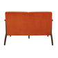 Rica 51 Inch Loveseat Curved Soft Orange Velvet Walnut Brown Solid Wood By Casagear Home BM313133