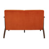 Rica 51 Inch Loveseat Curved Soft Orange Velvet Walnut Brown Solid Wood By Casagear Home BM313133