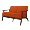 Rica 51 Inch Loveseat Curved Soft Orange Velvet Walnut Brown Solid Wood By Casagear Home BM313133