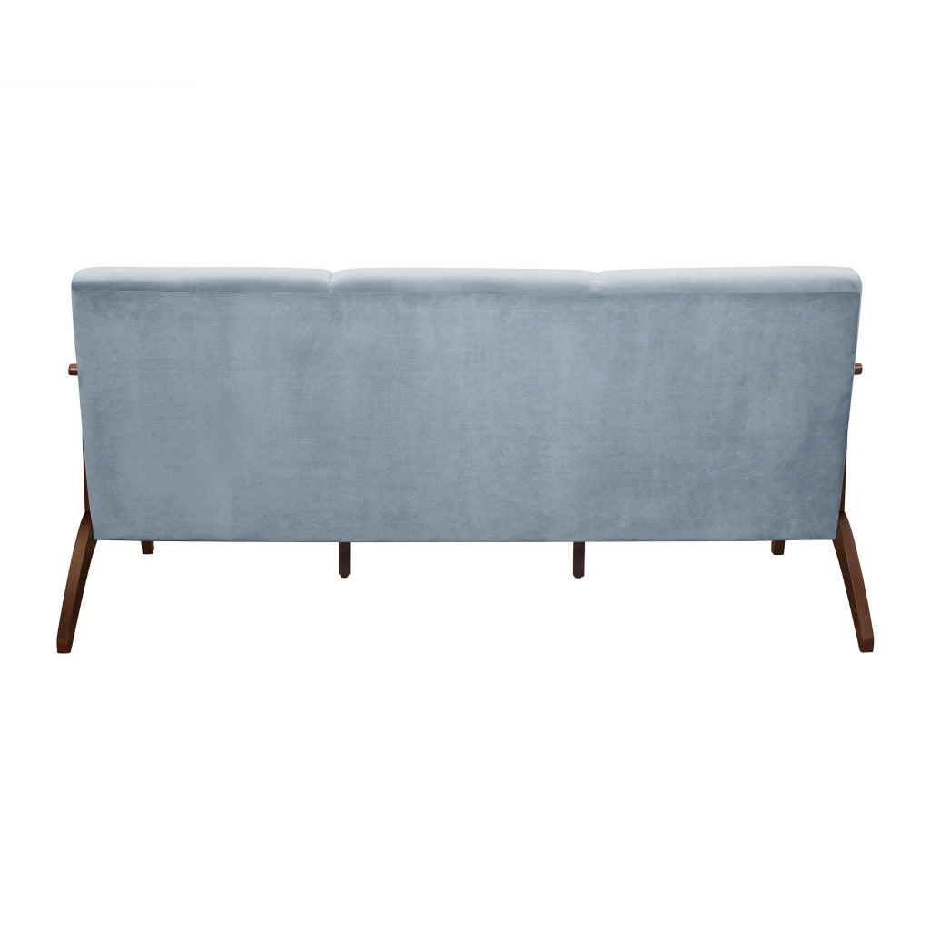 Rica 73 Inch Sofa Soft Blue Gray Velvet Walnut Brown Solid Rubberwood By Casagear Home BM313134