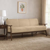 Rica 73 Inch Sofa, Soft Beige Velvet, Walnut Brown Solid Rubberwood By Casagear Home