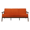 Rica 73 Inch Sofa Soft Orange Velvet Walnut Brown Solid Rubberwood By Casagear Home BM313137