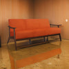 Rica 73 Inch Sofa, Soft Orange Velvet, Walnut Brown Solid Rubberwood By Casagear Home