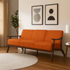 Rica 73 Inch Sofa, Soft Orange Velvet, Walnut Brown Solid Rubberwood By Casagear Home