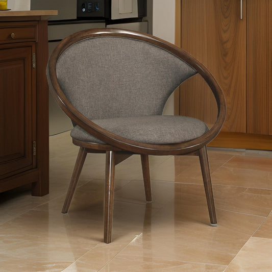 Lara 32 Inch Accent Chair, Brown Polyester, Dark Round Solid Wood Frame By Casagear Home