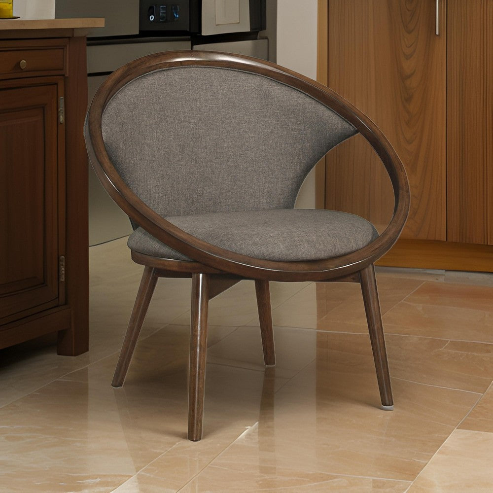 Lara 32 Inch Accent Chair, Brown Polyester, Dark Round Solid Wood Frame By Casagear Home
