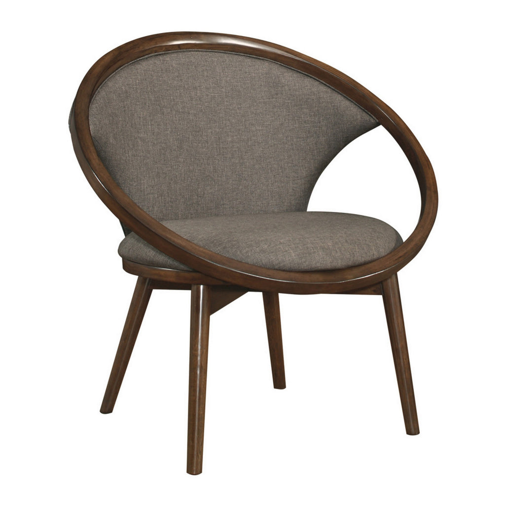 Lara 32 Inch Accent Chair, Brown Polyester, Dark Round Solid Wood Frame By Casagear Home