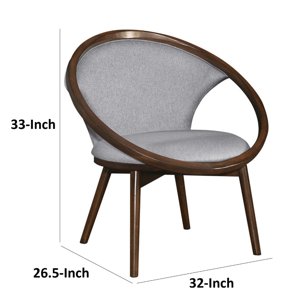Lara 32 Inch Accent Chair Gray Polyester Round Brown Solid Wood Frame By Casagear Home BM313141
